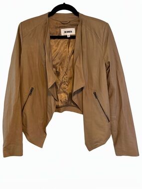 BB Dakota Women's Taupe Leather-Look Open Front Jacket size medium
